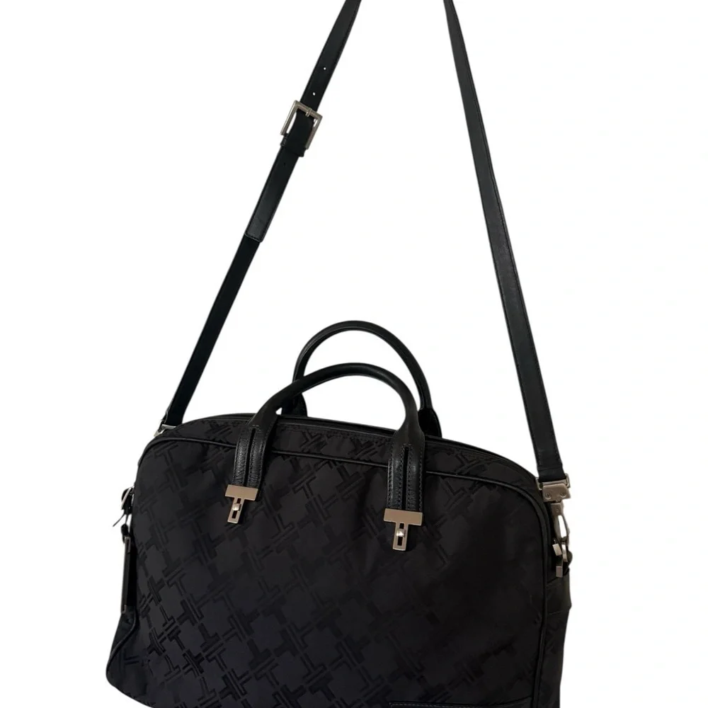 Tumi Black Briefcase with Leather Trim and Silver Hardware